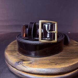 Galls Leather Uuniform Premium Belt Size 48" Hi-Gloss Black Gold Brass 1238